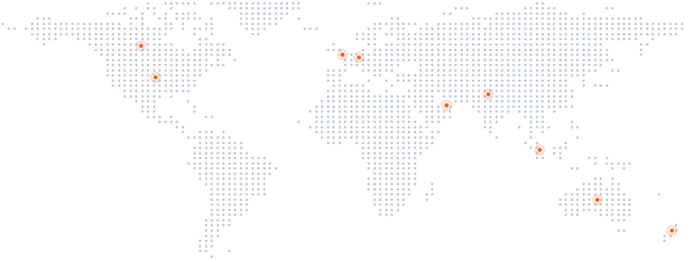 World map with pins marking Baknet locations in the UK, Europe, USA, Canada, UAE, India, Singapore, Australia and New Zealand